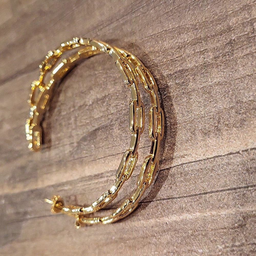 Adornia 2 Inch 14K Gold Plated Chain Link Hoop Earrings - Picture 7 of 9